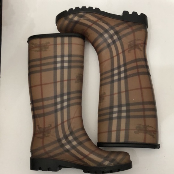 BURBERRY BROWN CHECK RUBBER RAIN BOOTS WOMENS SIZE 36 - Picture 10 of 14